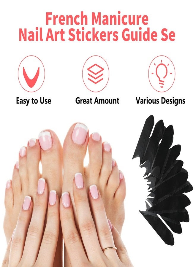 Larrel 1560 Pcs French Tip Nail Stickers,French Tip Nail Guides,Self-Adhesive Moon Shaped V-Shaped Manicure Strips Black Nails Stickers Stencil for Edge Auxiliary DIY Decoration Stencil Tools(40 Sheets) - Image 3